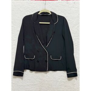 Zara Basic Black Blazer White Trim Double Breasted Jacket Career‎